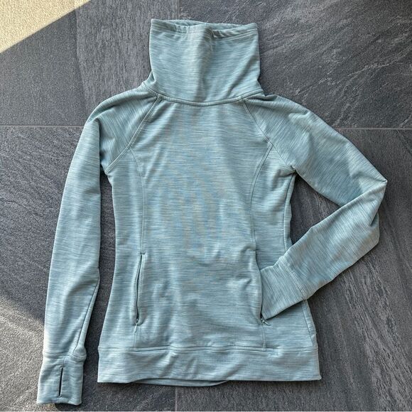 EUC Kyodan Pullover Heather Green Funnel Neck Thumbholes Zip Pockets Small - Picture 2 of 15